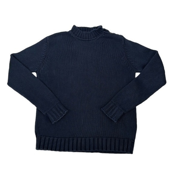 VINTAGE LAUREN RALPH LAUREN NAVY BLUE KNIT 4-BUTTON COLLARED SWEATER, SIZE L - Picture 1 of 8
